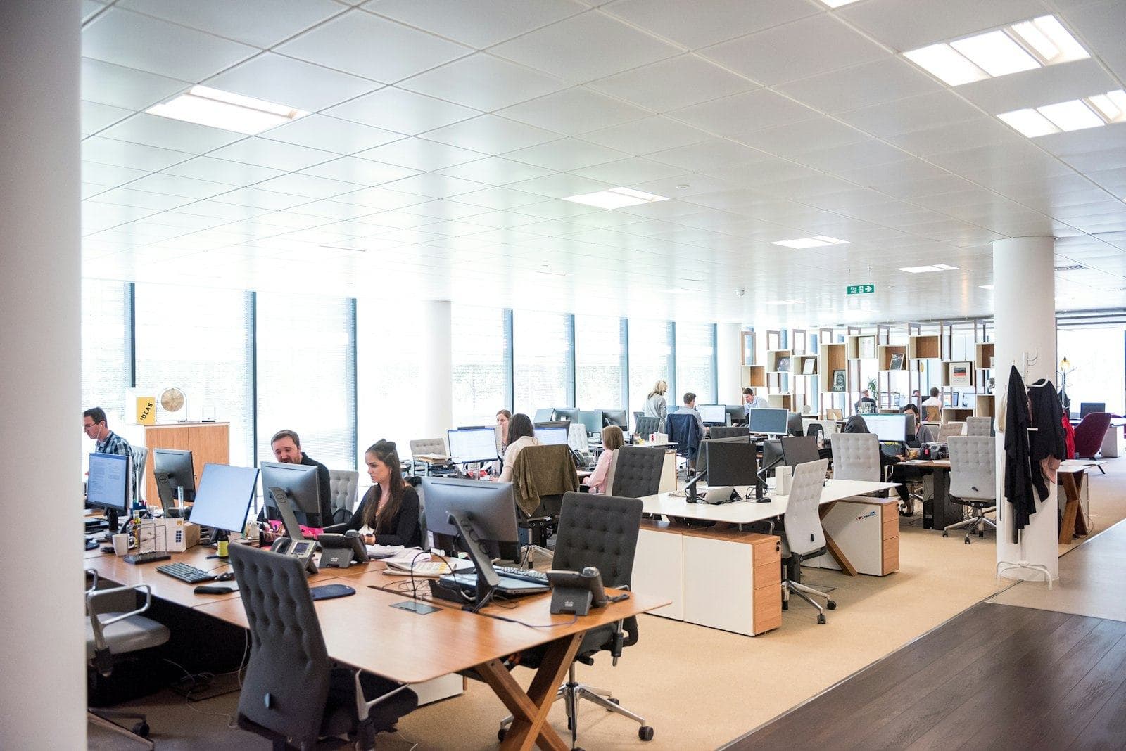 A bright, modern office floor